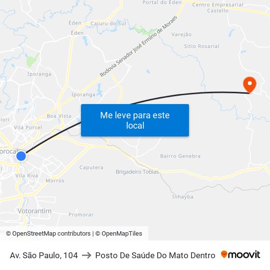 Av. São Paulo, 104 to Posto De Saúde Do Mato Dentro map