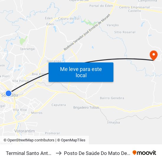 Terminal Santo Antônio to Posto De Saúde Do Mato Dentro map