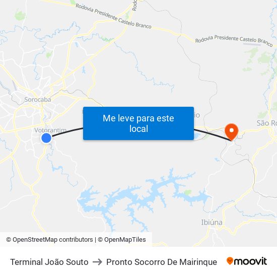 Terminal João Souto to Pronto Socorro De Mairinque map