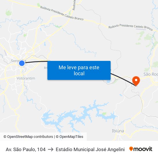 Av. São Paulo, 104 to Estádio Municipal José Angelini map