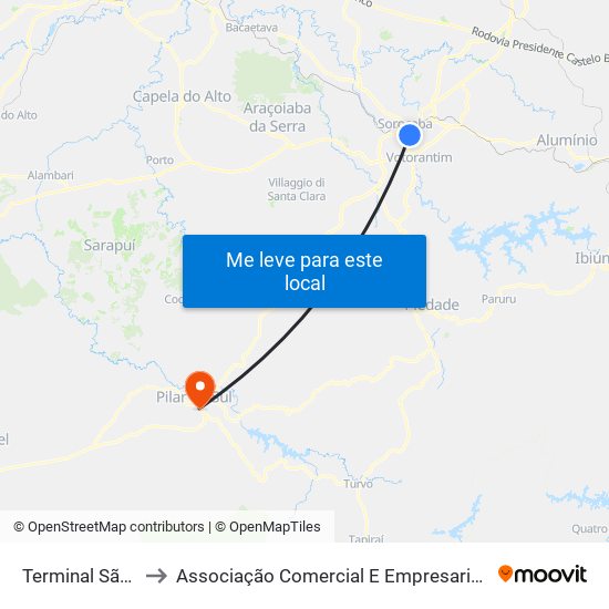 Terminal São Paulo to Associação Comercial E Empresarial De Pilar Do Sul map