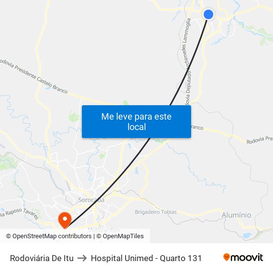 Rodoviária De Itu to Hospital Unimed - Quarto 131 map