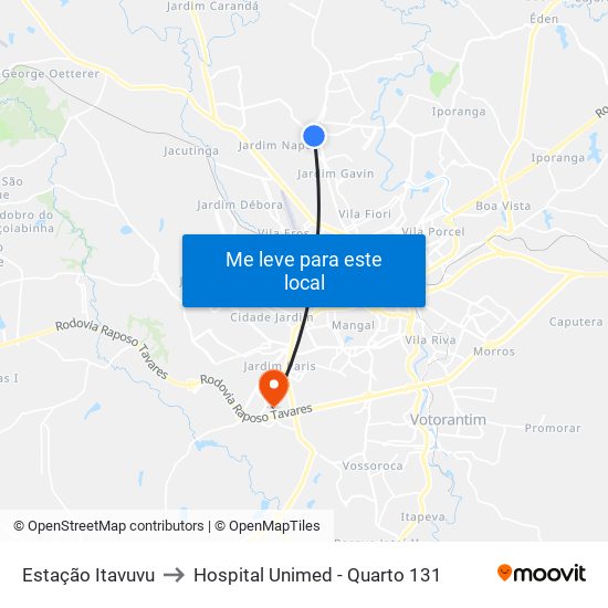 Estação Itavuvu to Hospital Unimed - Quarto 131 map