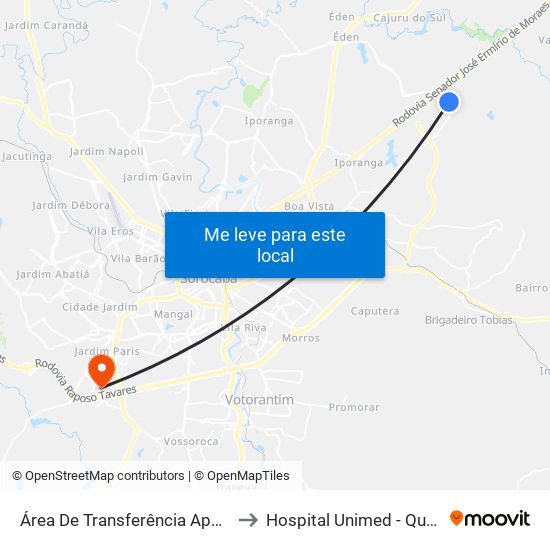 Área De Transferência Aparecidinha to Hospital Unimed - Quarto 131 map