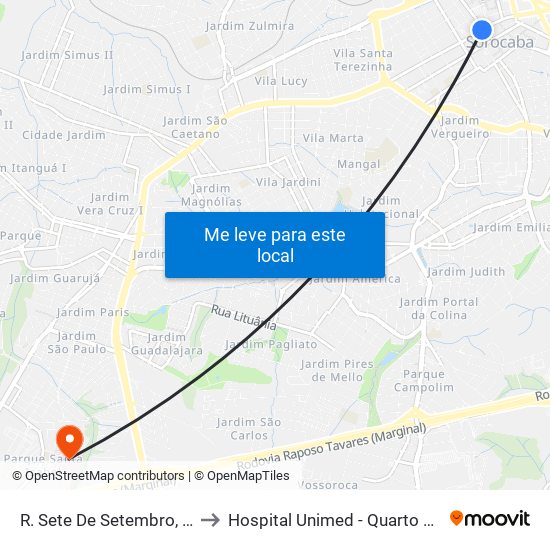 R. Sete De Setembro, 26 to Hospital Unimed - Quarto 131 map