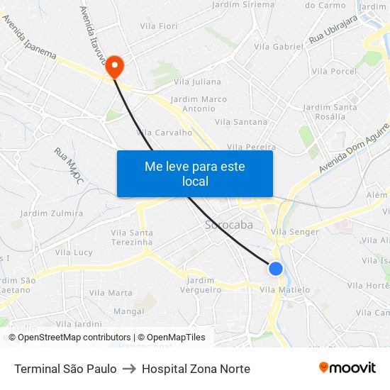 Terminal São Paulo to Hospital Zona Norte map