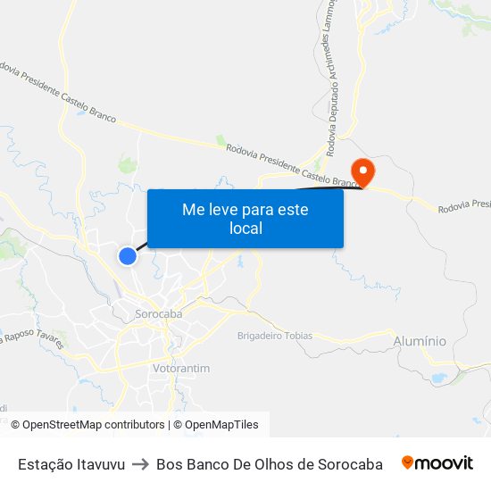 Estação Itavuvu to Bos Banco De Olhos de Sorocaba map