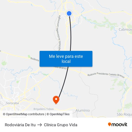 Rodoviária De Itu to Clínica Grupo Vida map