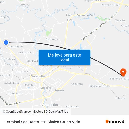 Terminal São Bento to Clínica Grupo Vida map