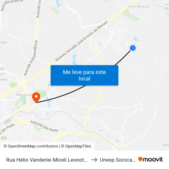 Rua Hélio Vanderlei Miceli Leonotti 43 to Unesp Sorocaba map
