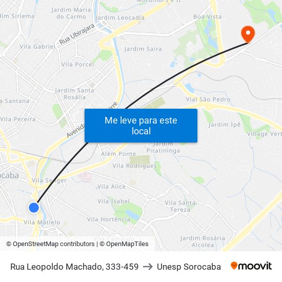 Rua Leopoldo Machado, 333-459 to Unesp Sorocaba map