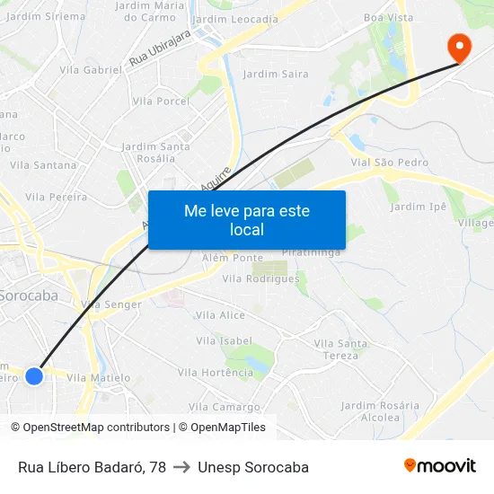 Rua Líbero Badaró, 78 to Unesp Sorocaba map