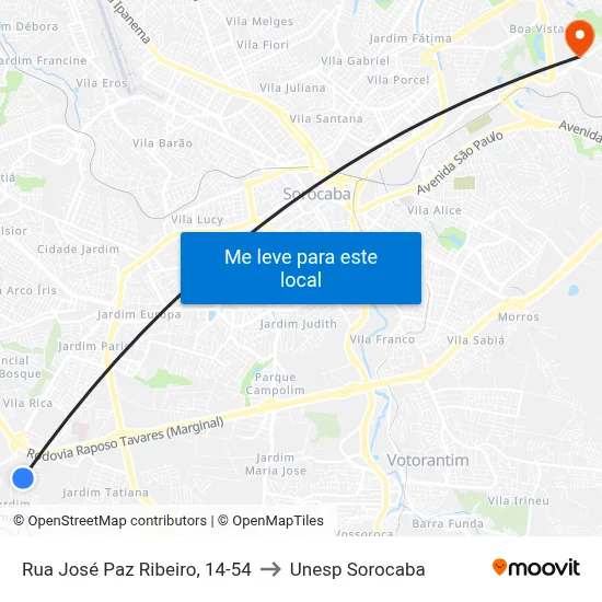 Rua José Paz Ribeiro, 14-54 to Unesp Sorocaba map