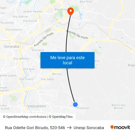 Rua Odette Gori Bicudo, 520-546 to Unesp Sorocaba map