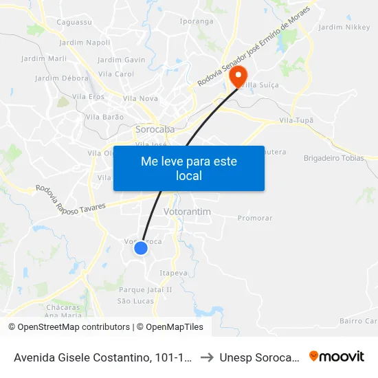 Avenida Gisele Costantino, 101-137 to Unesp Sorocaba map