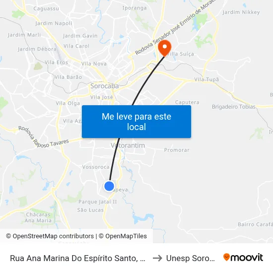 Rua Ana Marina Do Espírito Santo, 140-184 to Unesp Sorocaba map