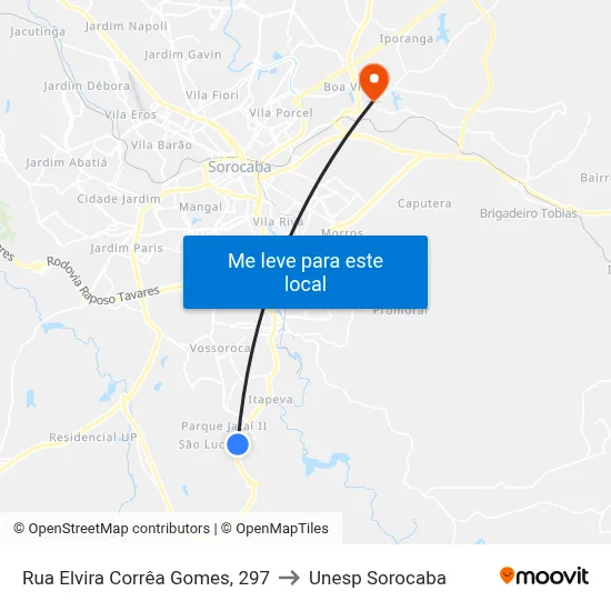 Rua Elvira Corrêa Gomes, 297 to Unesp Sorocaba map