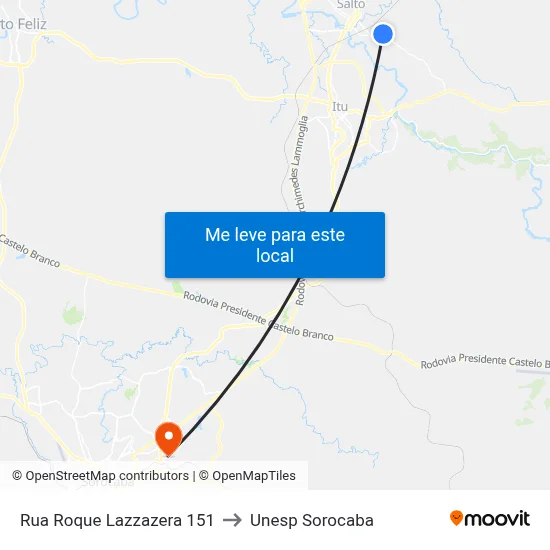 Rua Roque Lazzazera 151 to Unesp Sorocaba map
