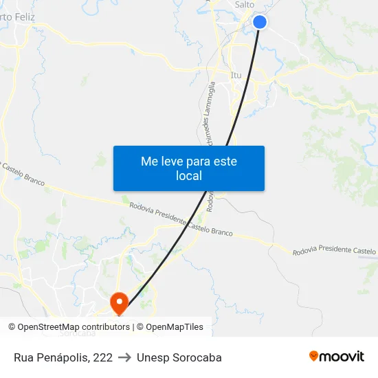 Rua Penápolis, 222 to Unesp Sorocaba map