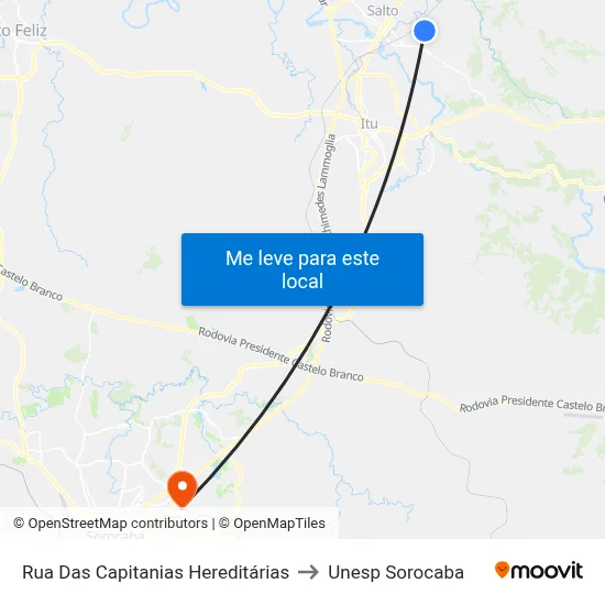 Rua Das Capitanias Hereditárias to Unesp Sorocaba map