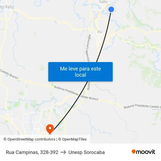 Rua Campinas, 328-392 to Unesp Sorocaba map