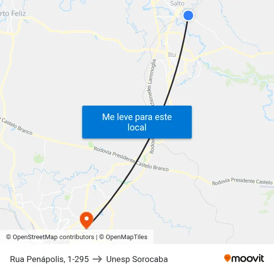 Rua Penápolis, 1-295 to Unesp Sorocaba map