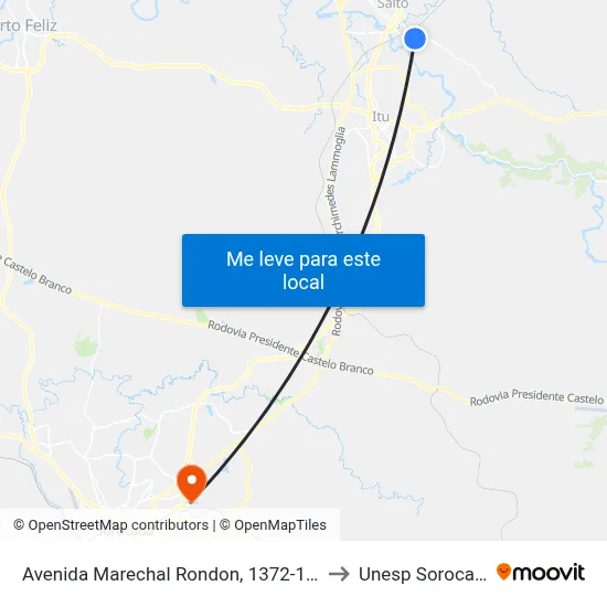 Avenida Marechal Rondon, 1372-1446 to Unesp Sorocaba map