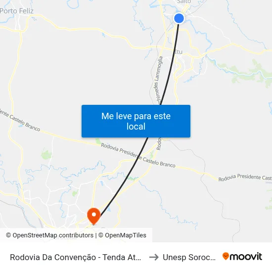 Rodovia Da Convenção - Tenda Atacado to Unesp Sorocaba map