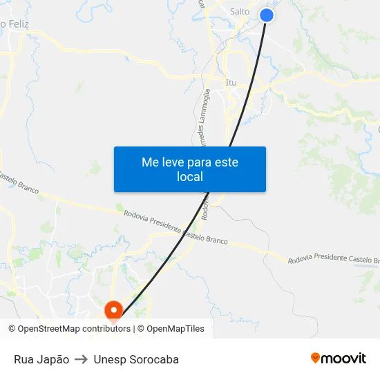 Rua Japão to Unesp Sorocaba map