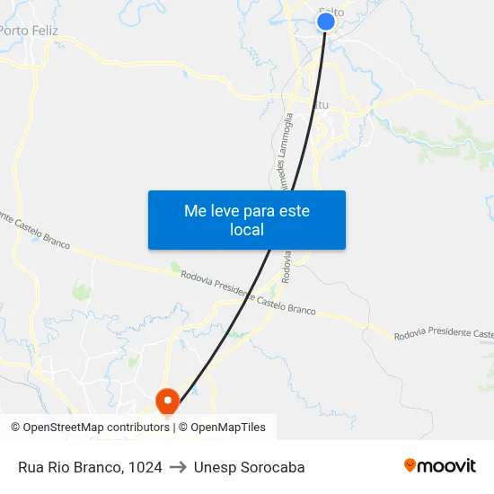 Rua Rio Branco, 1024 to Unesp Sorocaba map