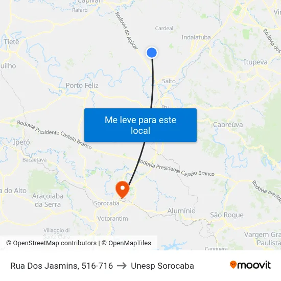 Rua Dos Jasmins, 516-716 to Unesp Sorocaba map