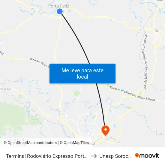 Terminal Rodoviário Expresso Porto Feliz to Unesp Sorocaba map