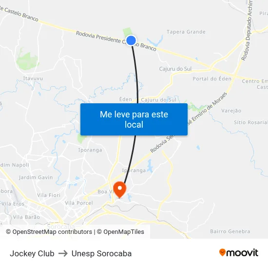 Jockey Club to Unesp Sorocaba map