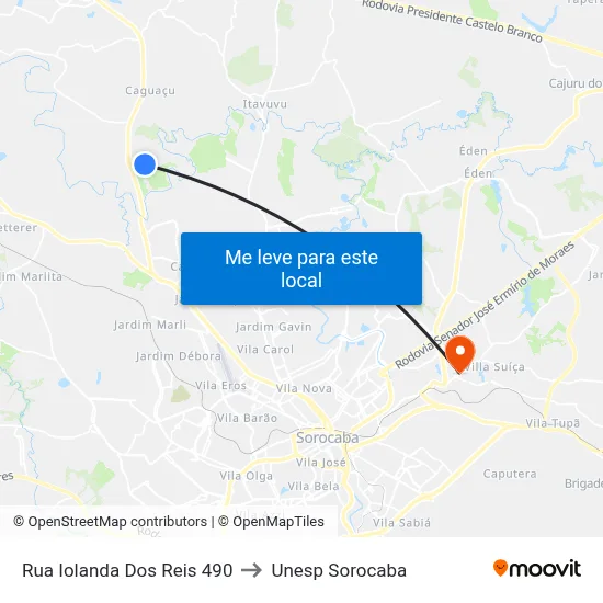 Rua Iolanda Dos Reis 490 to Unesp Sorocaba map
