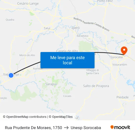 Rua Prudente De Moraes, 1750 to Unesp Sorocaba map