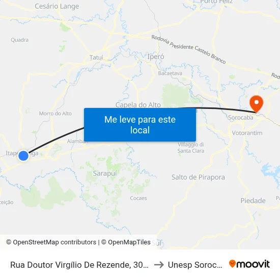 Rua Doutor Virgílio De Rezende, 301-333 to Unesp Sorocaba map