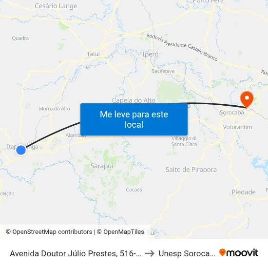Avenida Doutor Júlio Prestes, 516-568 to Unesp Sorocaba map