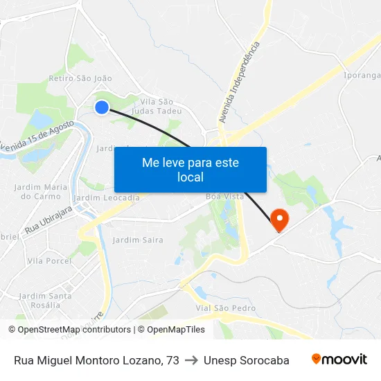 Rua Miguel Montoro Lozano, 73 to Unesp Sorocaba map