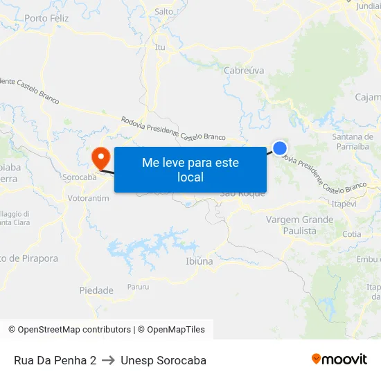 Rua Da Penha 2 to Unesp Sorocaba map