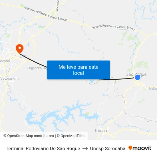 Terminal Rodoviário De São Roque to Unesp Sorocaba map