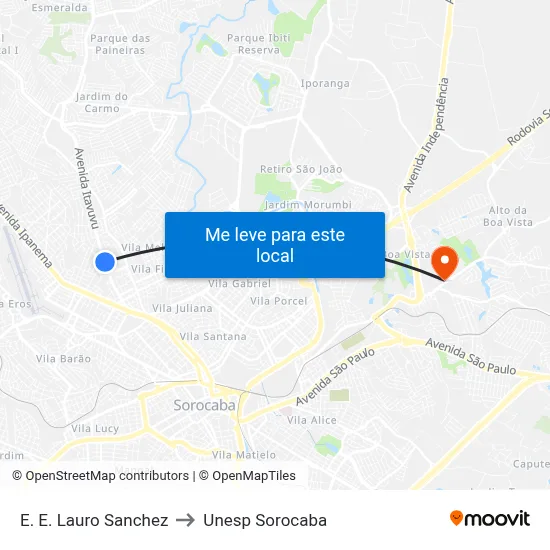 E. E. Lauro Sanchez to Unesp Sorocaba map