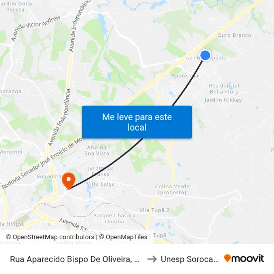 Rua Aparecido Bispo De Oliveira, S/N to Unesp Sorocaba map