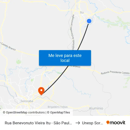 Rua Benevonuto Vieira Itu - São Paulo 13304 Brasil to Unesp Sorocaba map