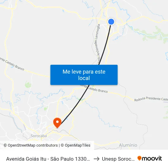 Avenida Goiás Itu - São Paulo 13302 Brasil to Unesp Sorocaba map