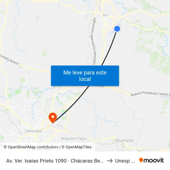 Av. Ver. Isaias Prieto 1090 - Chácaras Berro Dagua Itu - SP 13304-780 Brasil to Unesp Sorocaba map