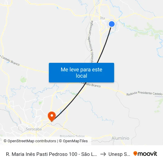 R. Maria Inês Pasti Pedroso 100 - São Luiz Itu - SP 13304-274 Brasil to Unesp Sorocaba map