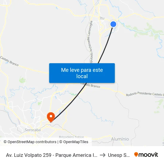Av. Luiz Volpato 259 - Parque America Itu - SP 13304-370 Brasil to Unesp Sorocaba map