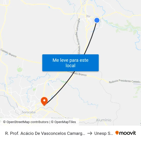 R. Prof. Acácio De Vasconcelos Camargo 601 - São Luiz Itu - SP Brasil to Unesp Sorocaba map
