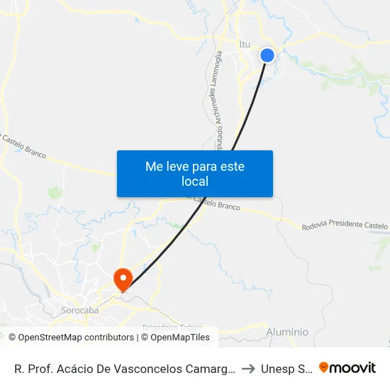 R. Prof. Acácio De Vasconcelos Camargo 496 - São Luiz Itu - SP Brasil to Unesp Sorocaba map