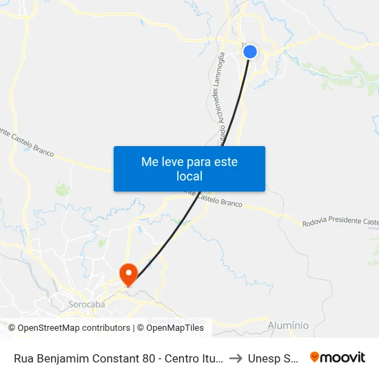 Rua Benjamim Constant 80 - Centro Itu - SP 13300-103 Brasil to Unesp Sorocaba map